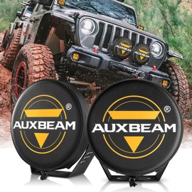 Auxbeam Leather Round Light Covers 9 Inch 2PCS Round Leather Lens Protective Cover with Logo for Auxbeam 9 Inch Round Driving Lights, Off Road Lights, Bumper Roof Lights