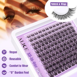 Wispy Lash Clusters Kit Natural Lash Extensions Kit DIY Cluster Eyelash Extensions C Curl 8-16mm Individual Lashes Kit with Lash Remover Bond and Seal Soft Thin Band by ALICE