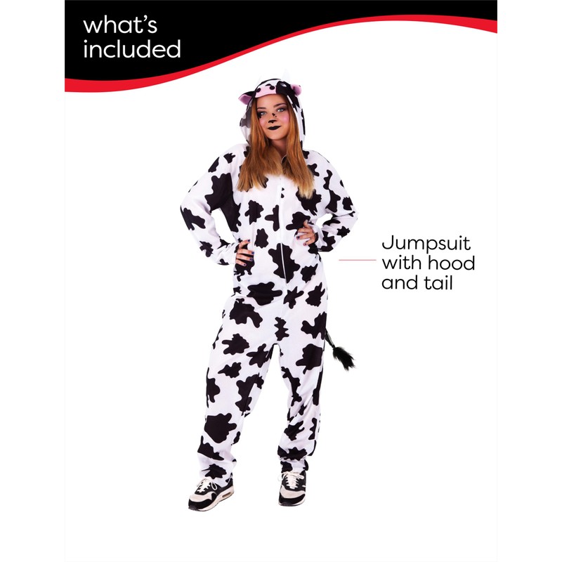 Rubie's Rubies Kuh-Kostüm für Erwachsene, Unisex, Einheitsgröße, weißer Jumpsuit mit