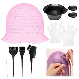 Hair Highlight Cap Set, Wiederverwendbare Silikon-Haarkappe für Strähnchen, Komplettes Set mit Pinsel und 2 Handschuhen, Einfache Anwendung für DIY Strähnchen Zuhause oder im Salon