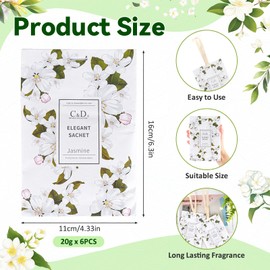 Pack of 6 Scented Sachets Wardrobe, 20 g Cabinet Fragrance Fresh Sachets, Wardrobe Fragrance, Aromatherapy Fragrance Freshener Bags for Drawers, Cupboards, Cars, Wardrobes (Jasmine)