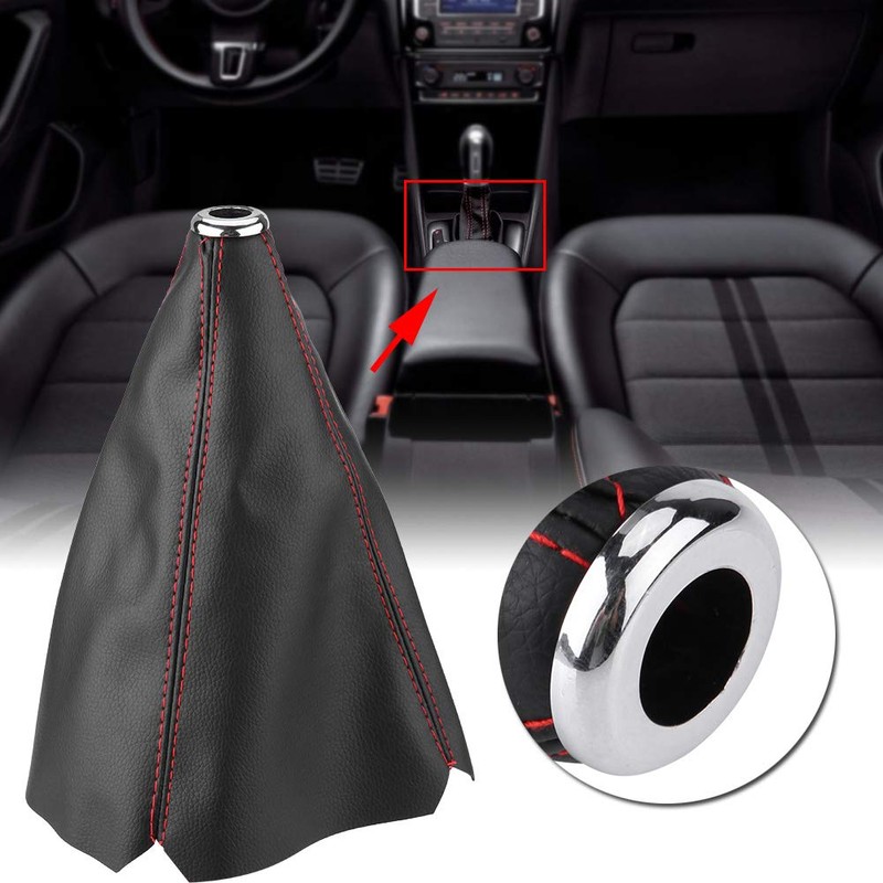 EVGATSAUTO Gear Shift Knob Gaiter, PU Leather Universal Bright Black