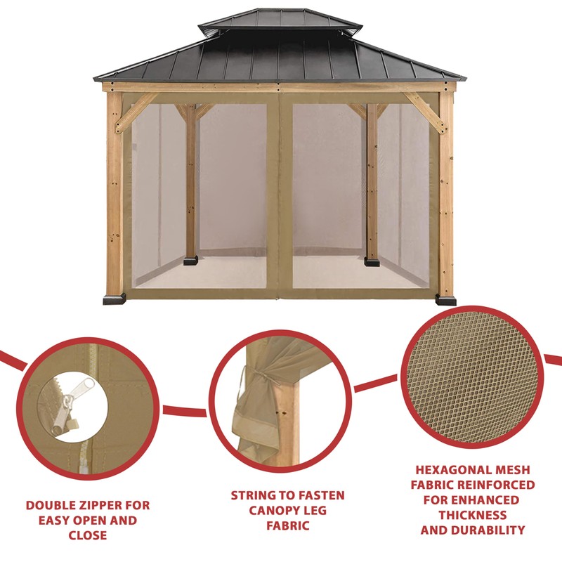 Coastshade Gazebo Canopy Mesh Walls Replacement 10x10 Gazebo Pergola Mosquito