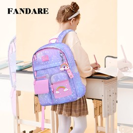 FANDARE Children's Backpack School Bags Girls School Backpack Kids School Bag for 1-9 Class Students Outdoor Travel Daypacks Nursery Bag Backpack Waterproof Nylon, Purple, Rucksack