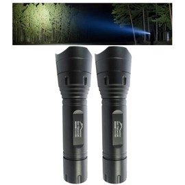 DIY TECH UK - Super Bright LED Torch - 300m Range - 2-Pack - Next Generation LED Technology - 5 Functions - Tough - Zoomable 15cm Pocket Torch - Anti-Slip - Aerospace Grade Aluminium Body - Black