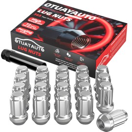 OTUAYAUTO M12x1.5 Lug Nuts - 20PCS Chrome 12mmx1.5 Spline Lug Nut with Socket Key, 12x1.5 Wheel Lug Nuts, Cone Seat, 17mm Hex, Replacement for Chevy Ford Honda Acura Aftermarket Wheels