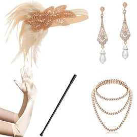 mefound 1920 Accessories Set - Roaring 20's Theme Flapper Costume Gatsby Accessories Set Fashion Vintage Headband Necklace Earrings Long Gloves bracelet Holder For Women