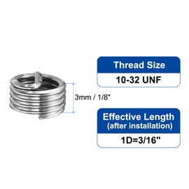 sourcing map 50pcs Wire Thread Inserts 10-32 UNF 1D(3/16") 304 Stainless Steel Helical Type Coiled Thread Repair Kit Wire Screw Threaded Sleeve Sheath for Mechanical Equipment
