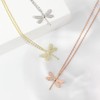 Halskette mit Libellen-Anhänger, Sterlingsilber, für Frauen, zierliche Gold-Roségold-Plissee-Halskette, Schmuck-Geschenk (Gold)