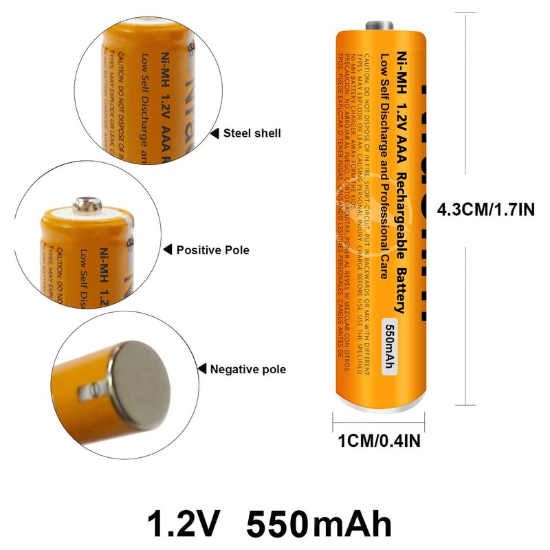 6 Pack NI-MH AAA Rechargeable Battery for Panasonic, 1.2V 550mah