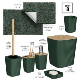 Clara Clark Bathroom Set - Hunter Green Bathroom Accessories Set, 6PC Bathroom Accessory Set, Bathroom Sets with Bathroom Rugs, Toilet Brush, Trash Can & Soap Dispenser