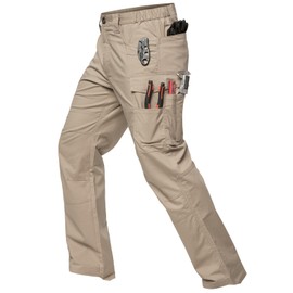 MANSDOUR Men's Stretch Work Pants Waterproof Ripstop Flex Cargo Pants Lightweight Construction Workwear Utility Pants Regular Fit EDC Outdoor Hiking Military Tactical Pants Khaki