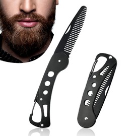 YancLife Beard Comb, Stainless Steel Folding Beard for Men Grooming & Combing Hair Beards Mustaches, Beards and Mustaches Styling Pocket Comb Anti-static, 9.5 * 3 * 1.5cm