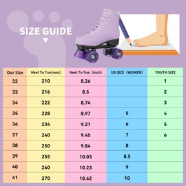YYW Stylish Roller Skates for Women Girls, High-top Cozy Microfiber Leather Roller Skates,Classic Double Row Indoor Outdoor Roller Skates for Beginner (Purple,35-US Women 6/ Youth 4.5)
