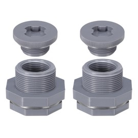 PATIKIL PVC Bulkhead Fitting with Plug NPT1", 2 Pack Bulkhead Water Tank Connector with Silicone Seal Gasket Garden Hose Fitting with Plug for Rain Bucket, Sinks, Aquariums, Gray