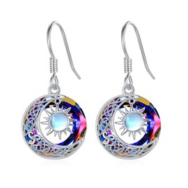PARYFO Sun and Moon Earrings 925 Sterling Silver with Crystal Moonstone Crescent Moons Sunburst Earrings Sun Moon Jewelry for Women Wife Mother