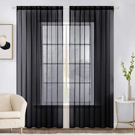 MIULEE 2 Panels Solid Color Sheer Window Curtains Elegant Window Voile Panels/Drapes/Treatment for Bedroom Living Room (54X72 Inches Black)