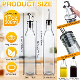 12 Pack Olive Oil Dispenser Bottle 17 oz Glass Oil and Vinegar Cruet with Stainless Steel Spout Oil Container Kitchen Glass Drizzle Bottle Salad Dressing Bottles for Cooking Pourer Sauce, 2 Styles