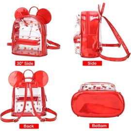 Sunwel Fashion Little Girls Mini Clear Backpack Cute Ears with Glitter Polka Dots Bow Transparent Daypack See-thru Backpack (red)