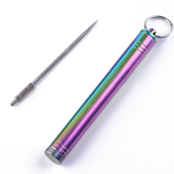 Titanium Toothpick Holder Keychain with 1Pcs Reusable Metal Toothpick Fruit