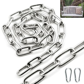 SWTYExt Heavy Duty Chain 304 Stainless Steel Chain 5 MM 1 Metre Metal Chains Link Chain with Carabiner Thick Chain for Gate Padlock Outdoor Lifting Hanging Swing Chain Bike Cycle Lock Pet Chain