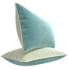 Blau Marité Decorative Velvet Throw Pillow Covers with Trim. Soft Velvet Decorative Pillow Cases. Velvet Cushion Covers. Contrast Pipping.(Blue and White, 12"x20")