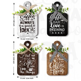 PH PandaHall 4pcs Coffee Sign Coffee Bar Decor Wooden Sign for Coffee Station Coffee Table Sign Rustic Style Mini Wood Plaque for Coffee Wall Art Coffee Lover Home Kitchen Accessories 5.9x3.5"