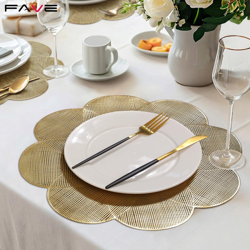 FAVE Luxury Gold Round Table Mats Set of 6 15