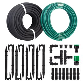 Soaker Hose System 1/2 Inch x 50ft Soaker Hose Kit with 25ft PVC Garden Hose Drip Irrigation Watering Tubing System with Reinforced Fittings Water for Outdoor Garden Yard Lawn Raised Flower Bed Plant