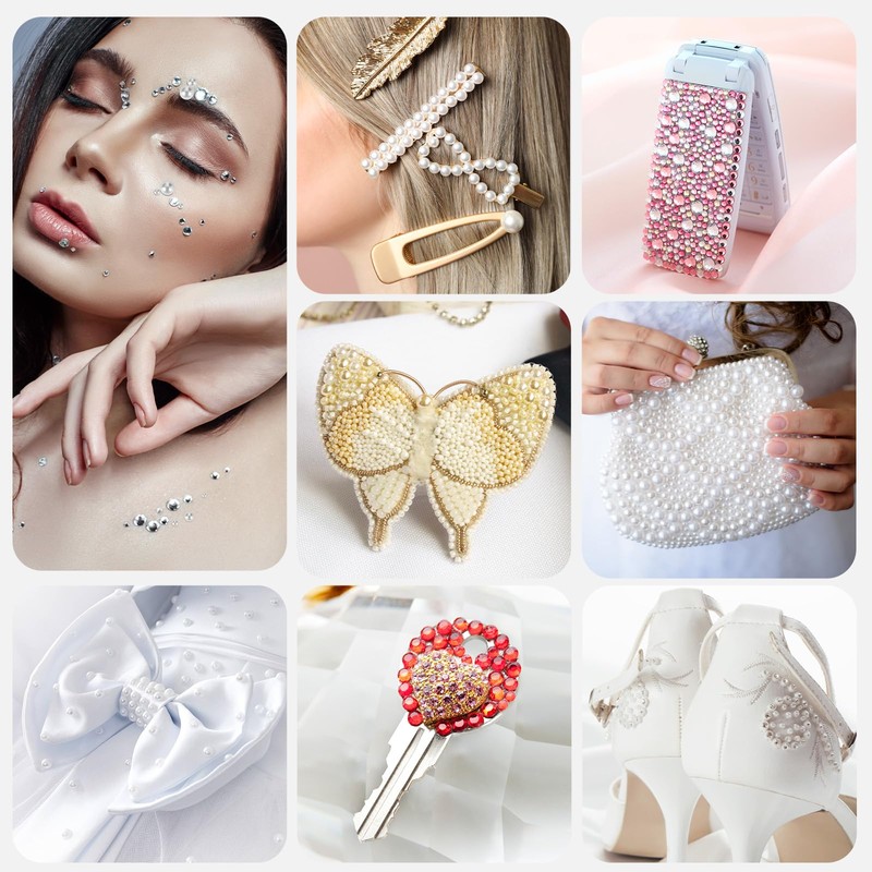 NACHLYNN 60g Mix Pearls and Rhinestones for Crafts Flatback Rhinestones