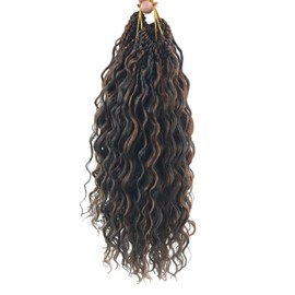 pojui 18 Inch Ocean Wave Crochet Hair 8 Packs - Synthetic Pre-Looped Deep Wavy Curly Braiding Hair for Black Women, Boho Style Hair Extensions (18inch,P1B/30-8 Packs)