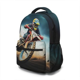 Motorcycle Backpack Dirt Bike School Bookbag for Kids Boys Girls Motocross Back Pack Laptop Computer Bag Casual Daypack for School Travel Hiking Working