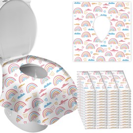 DEEKI 60 Pack Toilet Seat Covers Disposable, Safe No-Slip Waterproof for Kids Toddlers Use in Potty Training Public Restrooms Toilets, Portable Clean Covers for Adults Travel -Rainbow (60 Count)