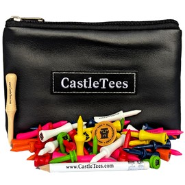 Castle Tees Original Mixed Set – 42 pcs Mixed Sizes/Colours Premium Bamboo Golf Tees in a Zip Tee Bag, Free Pitch Repair Tool, Ball Marker & Pencil. Super Strong Tees A Great Golf Gift