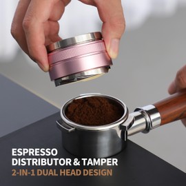 Coosigar 58mm Coffee Distributor and Tamper,Dual Head Coffee Leveler Fits for Gaggia E61 58mm Portafilter,Professional Espresso Hand Tamper.(Light pink)
