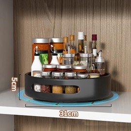 Esmberry - Turntable Organiser, Carbon Steel, Diameter 31 cm, for Kitchen, Cupboard & Fridge (Dark)
