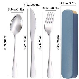 Travel Utensils with Case, Reusable Stainless Steel Cutlery Set Portable Camping Silverware for Lunch Box Work School Picnic Flatware Including Knife Fork and Spoon (Dark Blue)