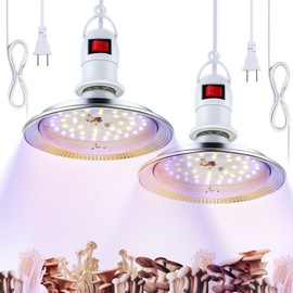 Meonum 2 Pack LED Growing Lights for Mushroom Unique Spectrum Mushroom Growing Lamp with 4.9 ft Extension Cord Hanging Light Bulbs with White Blue LEDs for Indoor Plants