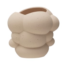 Bloomingville Stoneware Organic Shaped Vase, Cream Sand Finish Wall Decor, 8" L x 8" W x 8" H