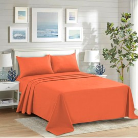 CHARKHAH Polycotton Flat Sheets with Single Double King Size Bed Ultra Soft Plain Top Sheet Dyed in Trendy Colors Hotel Collection Sheets Ideal for Winter & Summer Bedding (Orange, Single)