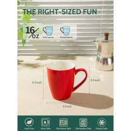 Sweese Porcelain Coffee Mugs - 16 Ounce (Top to the Rim) for Coffee, Latte, Tea, Cocoa, Set of 4, Red