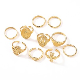 Bmpzery 10 Pcs Virgin Mary Gold Rings for Women, Adjustable Religious Catholic Guadalupe Signet Ring Set, Faith Jewelry Gifts for Church Friends, Zinc Alloy Open Ring Pack