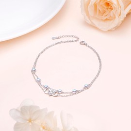 HOOHWE Sterling Silver Ankle Bracelets For Women Moonstone Anklets For Women Infinity Heart Ankle Bracelet Birthday Jewelry Adjustable Anklet Gift for Sister Daughter