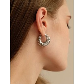 Helical Corda Gold Vermeil/Sterling Silver Twist Hoop Huggie Earrings for Women by LINSIS (Silver)