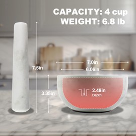 Koville African Natural Marble Mortar and Pestle Set, 7.1" Big Grinder Bowl for Guacamole, Salsa, Pill Crusher, Spice, Herb, Garlic, Nut, Heavy Duty Grinder for Kitchen(Namib Fantasy)