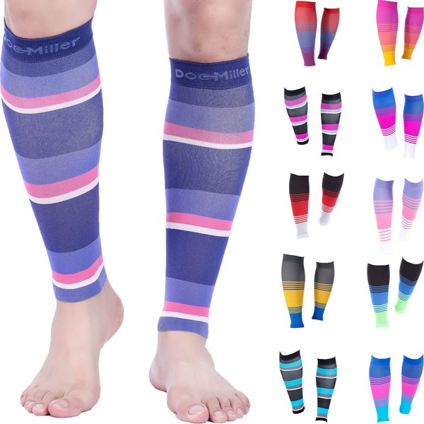 Doc Miller Calf Compression Sleeve Men and Women 20-30 mmHg, Shin Splint Compression Sleeve, Medical Grade Socks for Varicose Veins and Maternity 1 Pair Large Purple Pink Peach Calf Sleeve