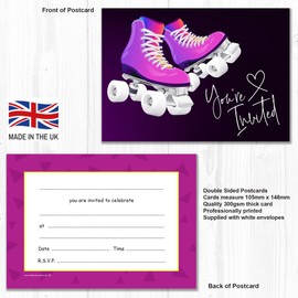 Olivia Samuel 20 x Roller Skate Party Invites - Ready to Write with Envelopes - Designed and Printed in the UK