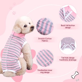 TQFlow Dog Surgery Recovery Suit, Surgical Bodysuits Abdominal Wounds Protector for Female Male, Dog Cone E-Collar Alternative, Onesie Suits Prevent Licking for Small, Medium Puppy (Pink Grey, L)