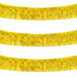 TONIFUL 3 Packs Gold Foil Fringe Tinsel Metallic Wall Hanging Banners Fringe Garland Parade Floats Decoration for Trailer Car Bridal Shower Wedding Graduation Birthday Party Decoration(30 Feet)