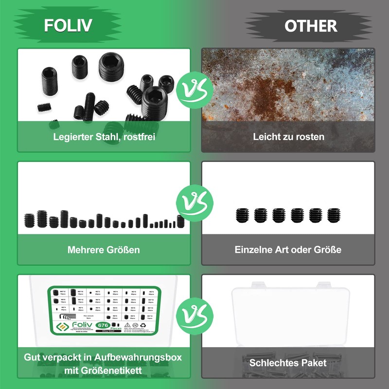 Foliv Set of 676 Grub Screws Assortment Set M2 M3